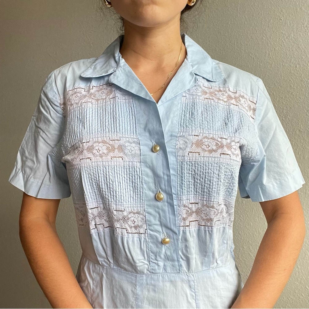 Vintage 1950s Hope Reed Classic Baby blue cotton and lace dress